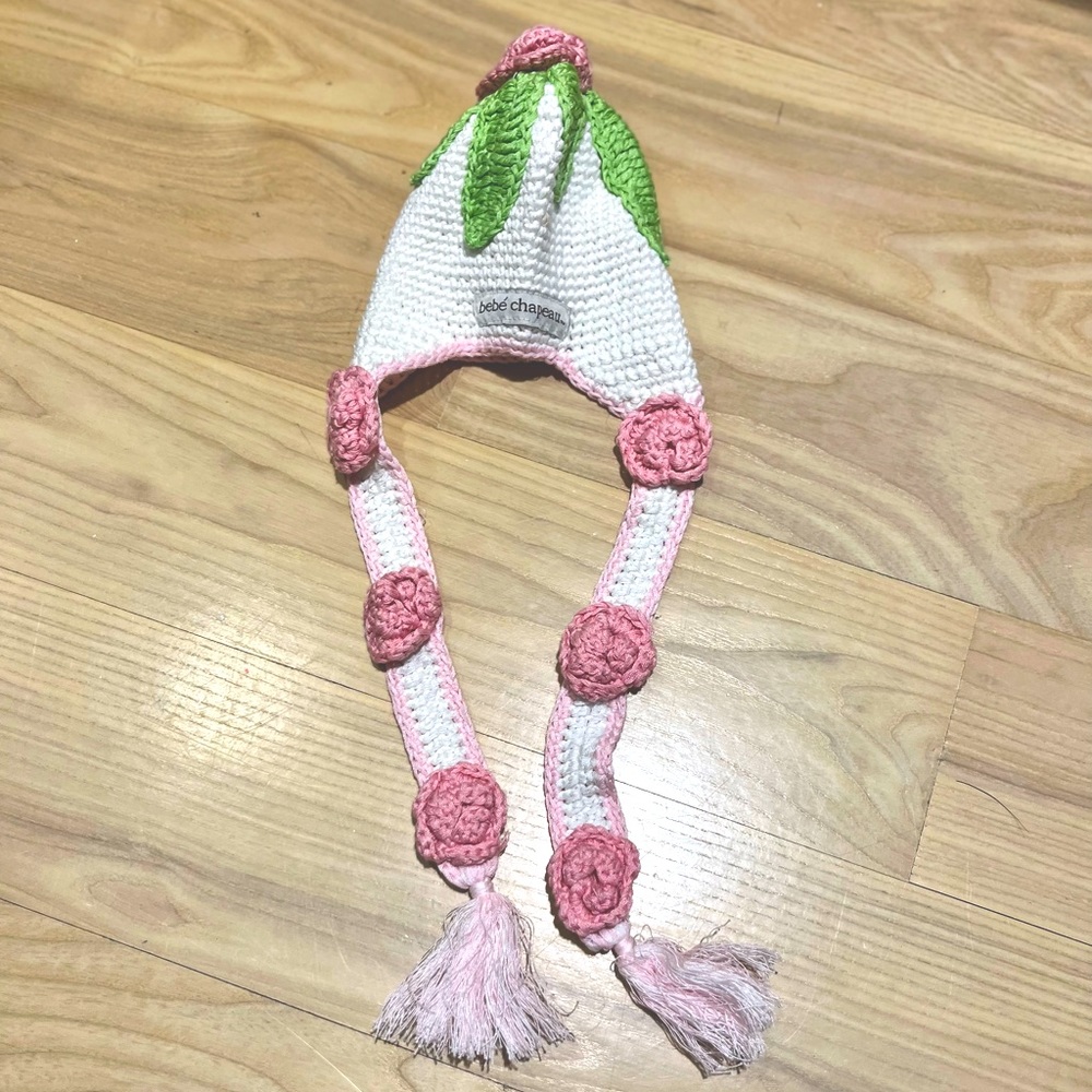 Bebe Chapeau Flower Knit Baby Hat for Newborn Photoshoot! 0-6 mos 3D Pink Roses